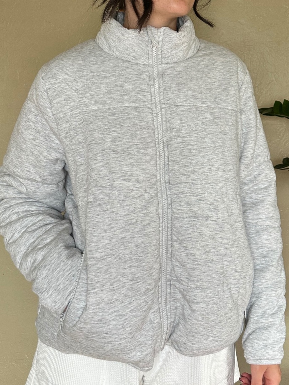 Three Dots Gray Quilted Jacket Size L